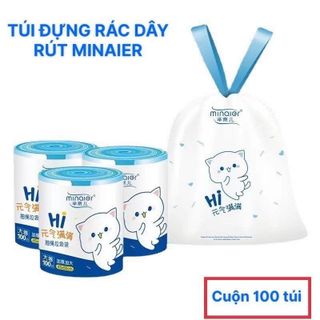 Túi đựng rác dây rút Gấu dâu chống rò rỉ nước, không sợ bẩn tay | Túi đựng rác cuộn 100 túi siêu dai kích thước 45*50cm ( hàng đủ )