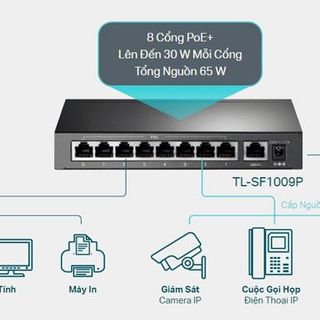 Switch 9 Cổng 10/100Mbps Với 8 Cổng PoE+ TP-LINK TL-SF1009P