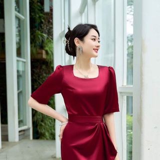 Đầm cổ vuông bèo sang trọng hàng cao cấp