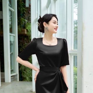 Đầm cổ vuông bèo sang trọng hàng cao cấp
