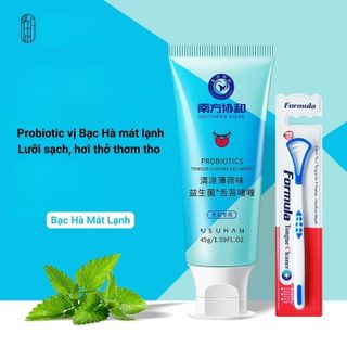 Gel Vệ Sinh Lưỡi Vị Đào & Bạc Hà Thơm Mát Tiêu Diệt Vi Khuẩn Sạch Khoang Miệng Bàn Chải Lưỡi Silicone