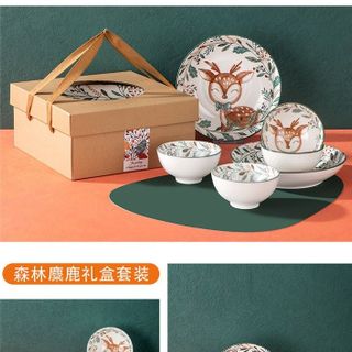 Bộ Chén Dĩa Gốm Sứ Hoạ Tiết 5Món Cực sang Chảnh ( In Logo theo Yêu Cầu )