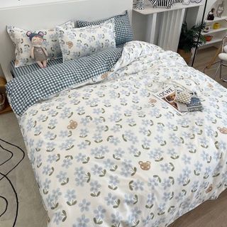 Bộ chăn ga gối cotton korea hoa