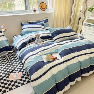 Bộ chăn ga gối cotton korea sọc