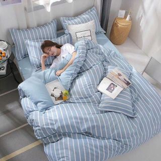 Bộ chăn ga gối cotton korea thỏ tím siêu hot