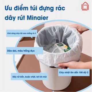 Túi đựng rác dây rút Minaier chống rò rỉ nước, không sợ bẩn tay | Túi đựng rác cuộn 100 túi siêu dai kích thước 45*50cm