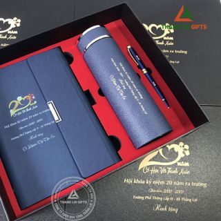 Bộ Quà Tặng (Sổ tay, Bút Ký và Bình Giữ Nhiệt) – In Ấn Nội Dung Kỷ Niệm Về Thăm Trường