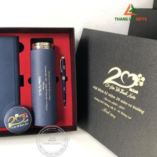 Bộ Quà Tặng (Sổ tay, Bút Ký và Bình Giữ Nhiệt) – In Ấn Nội Dung Kỷ Niệm Về Thăm Trường
