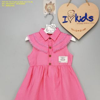 ☘️SỈ VKIDS☘️ Váy bé gái, tơ sọc, sát nách cổ sơ mi, màu hồng đậm, size bé 1t-8t, ri8 - 9331-M1, 17362607_sg3 giá sỉ