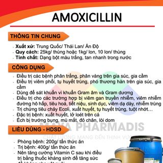 AMOXICILLIN TRIHYDRATE 98% – Kháng sinh nguyên liệu sản xuất thuốc thú y, thuỷ sản giá sỉ