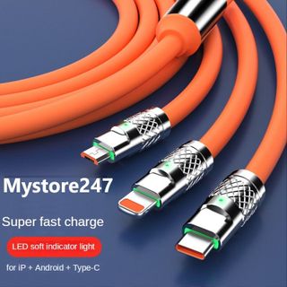 Cáp Sạc Nhanh 3 Đầu Siêu Bền, Dùng Cho Tất Cả Các Điện Thoại SmartPhone, Sạc Nhanh 3 Trong