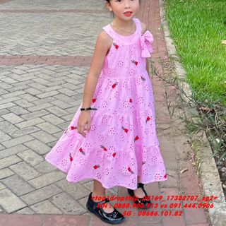 🎉Sỉ SG🎉 Váy maxi, bé gái, xô boil thêu đục lỗ, cổ yếm trang trí nơ, lót lụa, size 3-10 - top1dropship_00169_17382707_sg2 giá sỉ