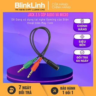 Dây cáp 3.5 gộp cổng audio và mic, dây dù chống đứt, Jack cổng 3.5 để sử dụng tai nghe gaming điện thoại cho máy tính