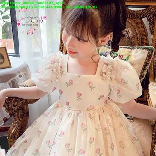 ☘️Hàng sỉ HN☘️ Váy cổ vuông, bèo ngọc trai, tay bồng bé gái, chất liệu chifon thêu, top1order_00004_10063107_sg1 giá sỉ