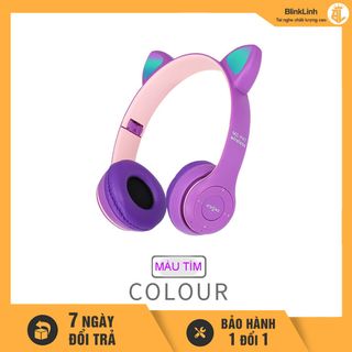 Tai Nghe Mèo P47M Chụp Tai Bluetooth, Bản quốc tế có cáp 3.5 dài 1m, FM, Khe cắm thẻ nhớ, Phát Sáng Dễ Thương