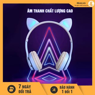 Tai Nghe Mèo P47M Chụp Tai Bluetooth, Bản quốc tế có cáp 3.5 dài 1m, FM, Khe cắm thẻ nhớ, Phát Sáng Dễ Thương