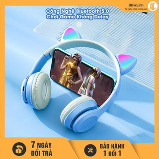 Tai Nghe Mèo P47M Chụp Tai Bluetooth, Bản quốc tế có cáp 3.5 dài 1m, FM, Khe cắm thẻ nhớ, Phát Sáng Dễ Thương
