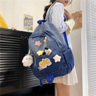 Túi xách quảng châu Balo Jean Đính Phụ Kiện - 12B3062 (Chuyên sỉ túi xách sll, balo, ví, thắt lưng, túi Laptop)