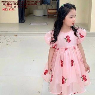 🍭Hàng Sỉ SG🍭 Đầm tơ Organza, bé gái, thêu hoa, tay bồng, nơ to phía sau, size 3-10 - top1dropship_00169_17313107_sg2 giá sỉ