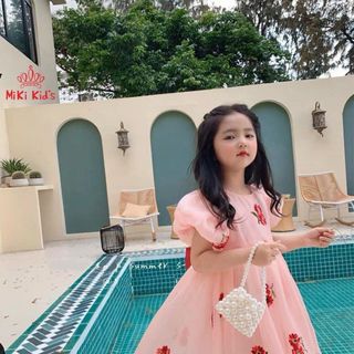 Hàng Sỉ SGĐầm tơ Organza, bé gái, thêu hoa, tay bồng, nơ to phía sau, size 3-10 - top1dropship_00169_17313107_sg2