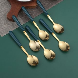 Bộ Muỗng Thìa Vàng 6 Cái Xanh Mang Đậm Phong Cách Âu ( Giá Tận Xưởng )