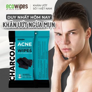 Hộp 2 Gói Khăn ướt ngừa mụn than hoạt tính Charcoal Acne Cleansing Wipes