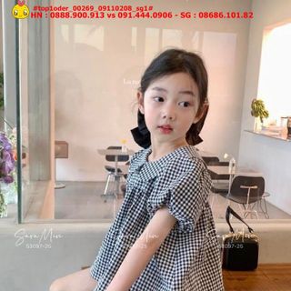 ☘️Hàng sỉ HN☘️ Bộ kẻ caro cổ sen bé gái, chất thô cotton mềm mại, mát mẻ, size 1-10t, top1oder_00269_09110208_sg1 giá sỉ