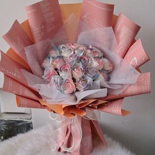 Bó hoa hồng sáp Galaxy 20 bông, bó hoa nhiều màu, bó hoa hồng sáp