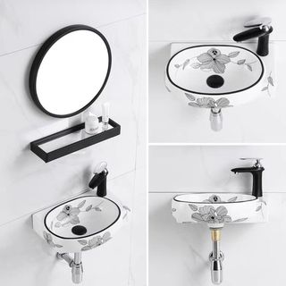Lavabo mini treo tường thương hiệu Sebas, màu trắng họa tiết xinh đẹp