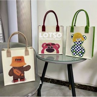 Túi vải nỉ tote tiện lợi đa năng họa tiết hoạt hình gấu dâu  hàng có sẵn
