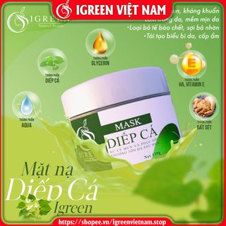 Mặt nạ diếp cá thế hệ mới Igreen giúp giảm mụn, giảm thâm, giúp da mềm mịn se khít lổ chân long, trắng sáng chắc khỏe.