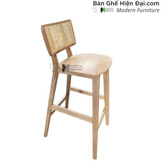 Ghế gỗ quầy bar ban công tựa lưng đan mây chân cao nhập khẩu hiện đại HCM CB Cane-W