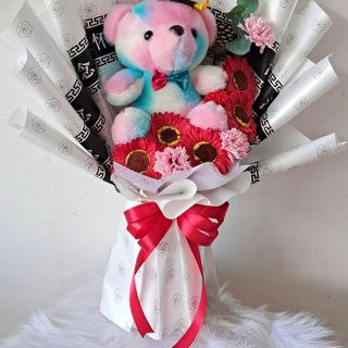 Bó hoa hướng dương kèm gấu tốt nghiệp, bó hoa gấu tốt nghiệp, quà tặng tốt nghiệp
