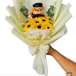 Bó hoa hướng dương kèm gấu quà tặng tốt nghiệp, bó hoa tốt nghiệp, bó hoa hướng dương kèm gấu giá sỉ