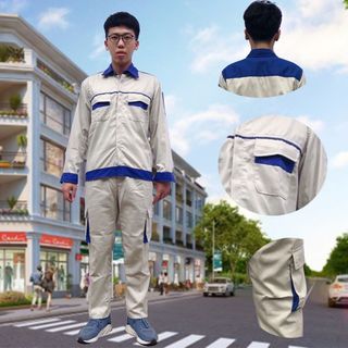 M02 - Bộ quần áo bảo hộ lao động ( BHLĐ) dài tay bằng vải Kaki liên doanh 3.1 cho công nhân, kỹ sư