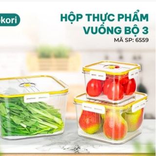 BỘ 3 HỘP ĐỰNG THỰC PHẨM VUÔNG HOKORI