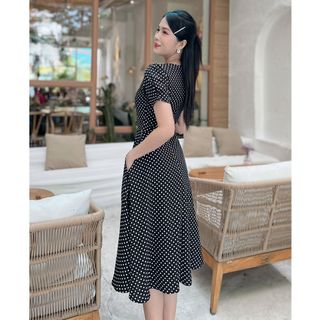 [HCM] Đầm xòe chấm bi phối hoa dễ thương D086 - Khánh Linh Style- Ladyfashion