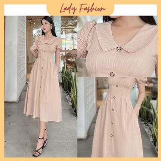 [HCM] Đầm cổ sen phối nút cách điệu D088 - Khánh Linh Style - Ladyfashion giá sỉ