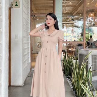 [HCM] Đầm cổ sen phối nút cách điệu D088 - Khánh Linh Style - Ladyfashion
