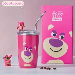 Bình nước giữ nhiệt gấu dâu Losto, ly giữ nhiệt gấu dâu cao cấp 480ml giữ nóng lạnh