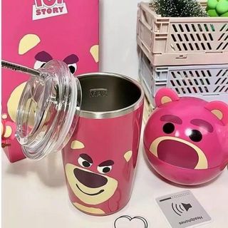 Bình nước giữ nhiệt gấu dâu Losto, ly giữ nhiệt gấu dâu cao cấp 480ml giữ nóng lạnh