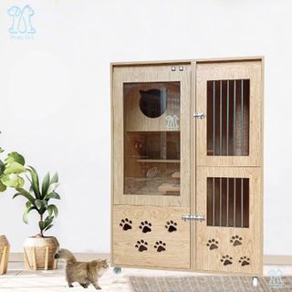 Chuồng Mèo Gỗ MDF Cốt Lõi Xanh Chống Ẩm, Nhà Cho Thú Cưng Giá Tại Xưởng Không Cần Lắp Đặt