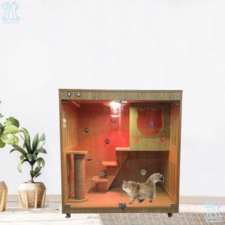 Chuồng Mèo Gỗ MDF Cốt Xanh Chống Ẩm, Nhà Cho Thú Cưng Giá Xưởng Không Cần Lắp Đặt