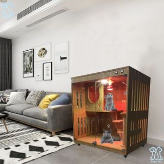 Chuồng Mèo Gỗ MDF Cốt Xanh Chống Ẩm, Nhà Cho Thú Cưng Giá Xưởng Không Cần Lắp Đặt