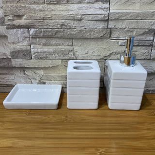 Bộ Đồ Dùng Phòng Tắm Gốm Xứ 3Món Phong Cách Hiện Đại Gồm Bình Xà Phòng, Dĩa Xà Phòng, Ly , Nhận In LoGo Theo Yêu Cầu ( Hàng, Giá Tận Xưởng )
