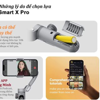Gimbal SMART X PRO, Gậy chống rung quay phim cao cấp, thiết bị quay video cho điện thoại, tích hợp đèn Led 3 chế độ sáng và sạc nhanh không dây, xoay 360 độ hỗ trợ quay phim, chụp ảnh chuyên nghiệp