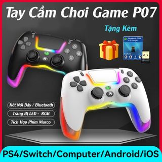 Tay cầm chơi game không dây P07 Plus kết nối bluetooth và dây TypeC hỗ trợ PC/Laptop/Smart Phone, Tay cầm chơi game FO4 full đèn led siêu đẹp giá sỉ