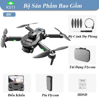Flycam mini KS11 động cơ không chổi than - 2 camera quay phim chụp ảnh ful HD, Plycam điều khiển từ xa có cảm biến va chạm, Dung lượng pin trâu