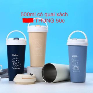 Bình inox quai xách 500ml có ống hút kèm charm
