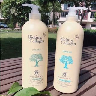 Bộ đôi dầu gội xả Biotin Collagen 1000ml màu trắng giúp phục hồi và chống rụng tóc